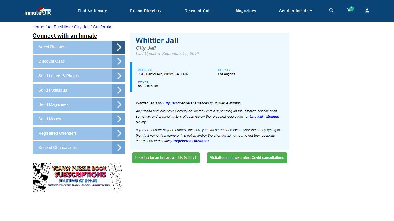 Whittier Jail | Inmate Locator