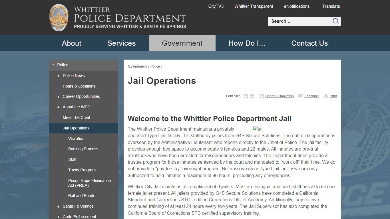 Jail Operations | Whittier, CA