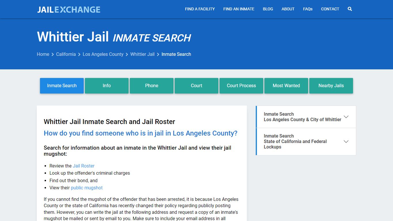 Inmate Search: Roster & Mugshots - Whittier Jail, CA