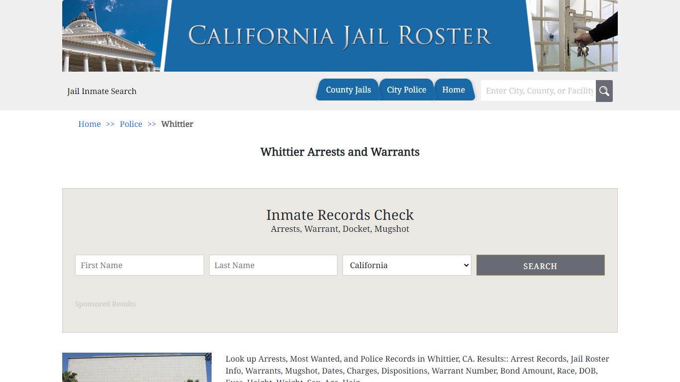 Whittier Arrests and Warrants | Jail Roster Search