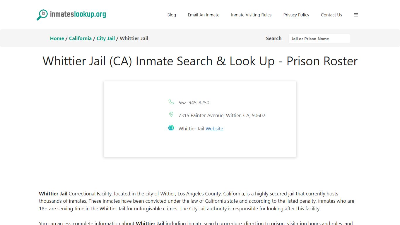 Whittier Jail (CA) Inmate Search & Look Up - Prison Roster