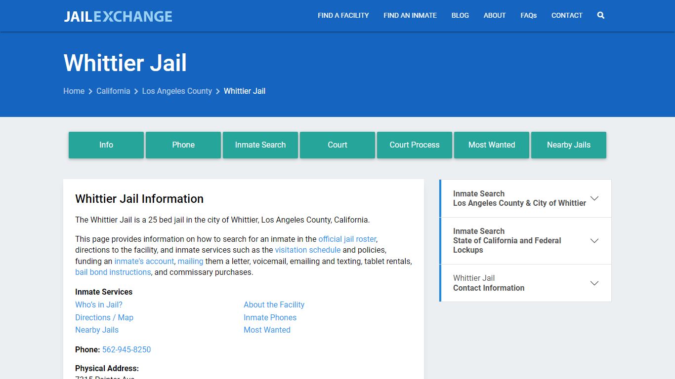 Whittier Jail, CA Inmate Search, Information